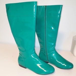 Comfortview 9WW Plus Size Wide Calf Mid-Calf Tall Shiny Green Patent Flat Boots